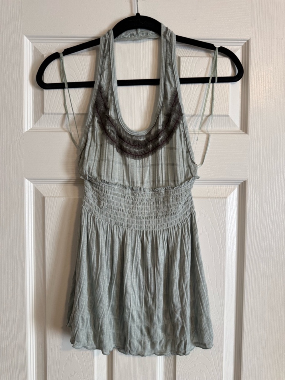 Free People Sage Green Smocked Halter Top